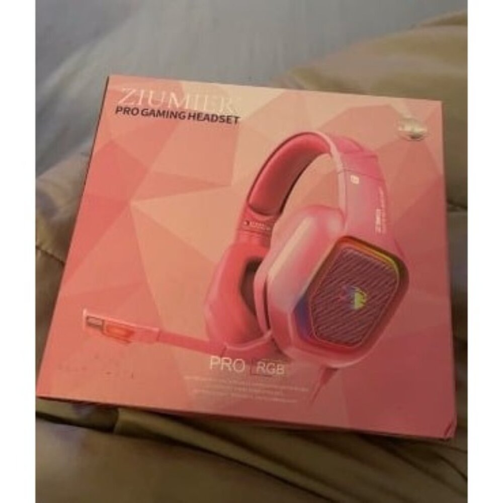 New Pink Gaming Headset for PS4, PS5, Xbox One, PC, Wired Over-Ear Headphone